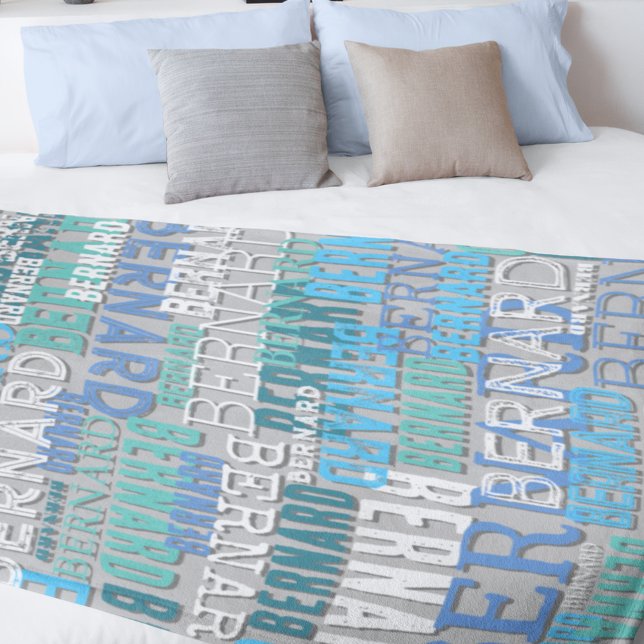 Names in Shades of Coastal Blue with Grey Shadow Fleece Blanket (Creator Uploaded)