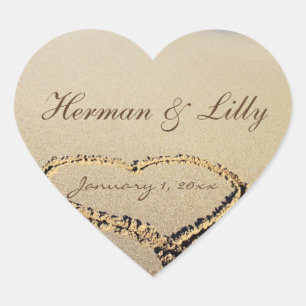 Names In The Sand Personal Heart Wedding Sticker