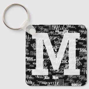 Names & Initial BLACK Keychain