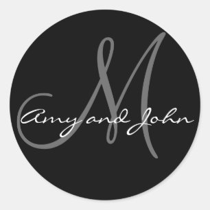 Names & Initial Monogram Wedding Sticker Black
