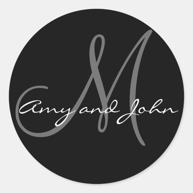 Names & Initial Monogram Wedding Sticker Black (Front)