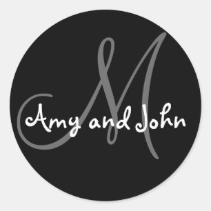 Names & Initial Monogram Wedding Sticker Black