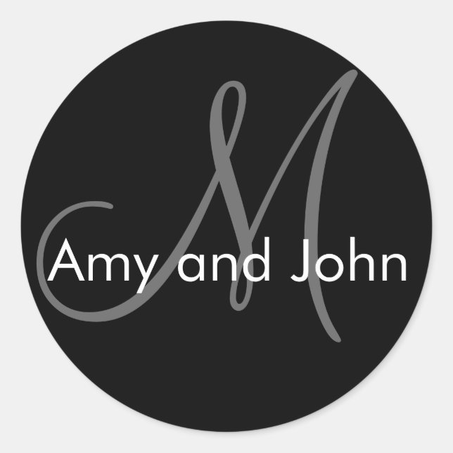 Names & Initial Monogram Wedding Sticker Black (Front)