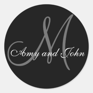 Names & Initial Monogram Wedding Sticker Black