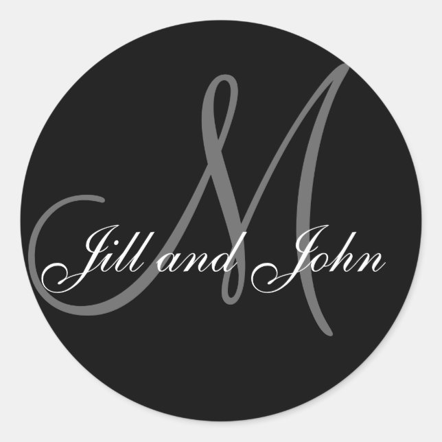 Names & Initial Monogram Wedding Sticker Black (Front)