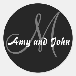 Names & Initial Monogram Wedding Sticker Black