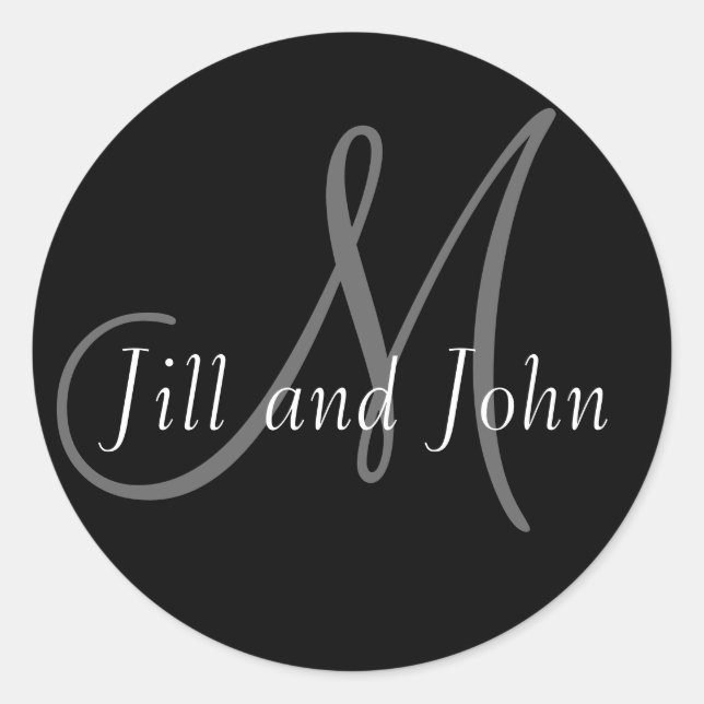 Names & Initial Monogram Wedding Sticker Black (Front)