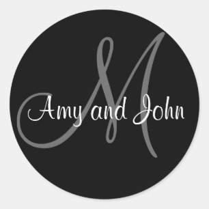 Names & Initial Monogram Wedding Sticker Black