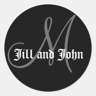 Names & Initial Monogram Wedding Sticker Black