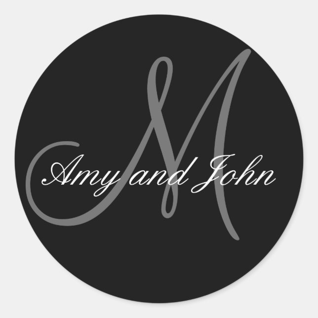 Names & Initial Monogram Wedding Sticker Black (Front)