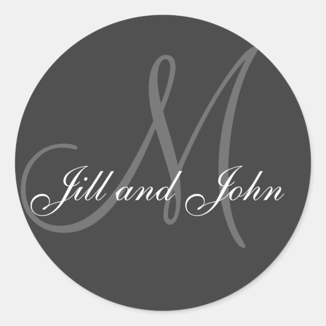 Names & Initial Monogram Wedding Sticker Grey (Front)
