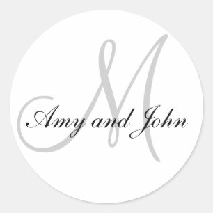 Names & Initial Monogram Wedding Sticker White