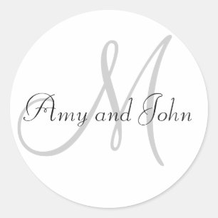 Names & Initial Monogram Wedding Sticker White