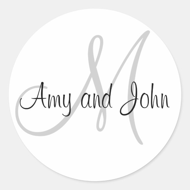 Names & Initial Monogram Wedding Sticker White (Front)