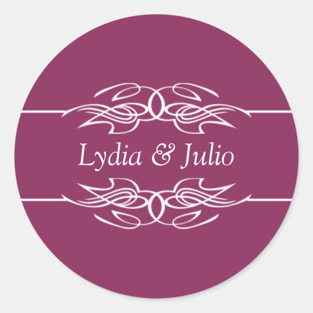 Names Invitation Dark Raspberry Classic Round Sticker (Front)