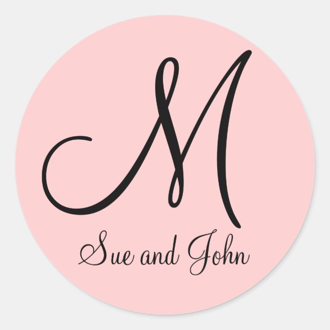 Names Monogram Initial Pink Wedding Favour Sticker (Front)