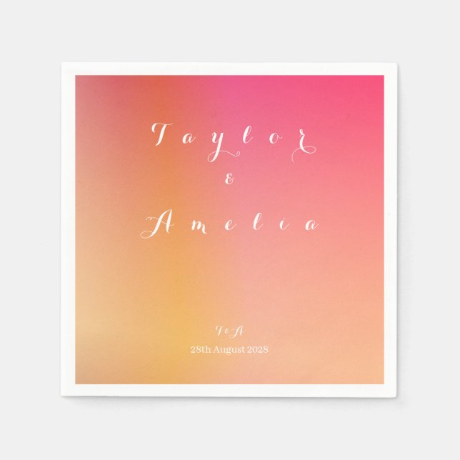 Names Monogram Minimal Gradient Wedding Napkin (Front)