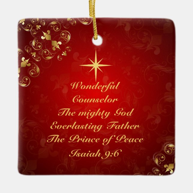 Names of God Bible Verse Isaiah 9:6, Personalized Ceramic Ornament (Front)