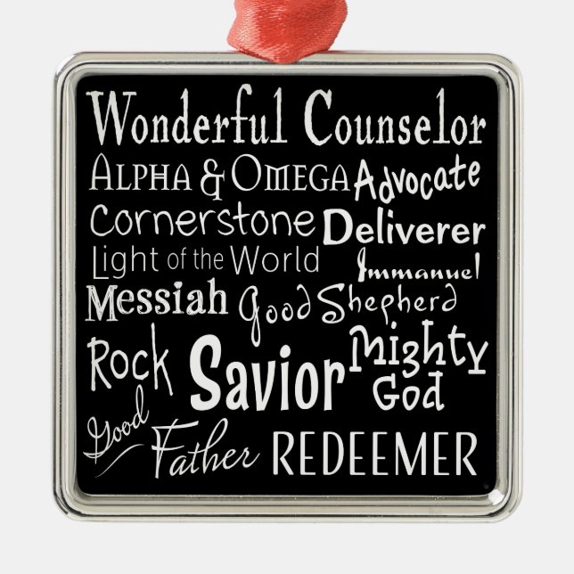 Names of God from the Bible in Black and White Metal Ornament (Front)