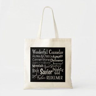 Names of God from the Bible in Black and White Tote Bag