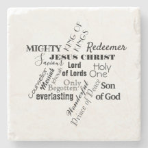 Names of Jesus B&W Christmas Stone Coaster