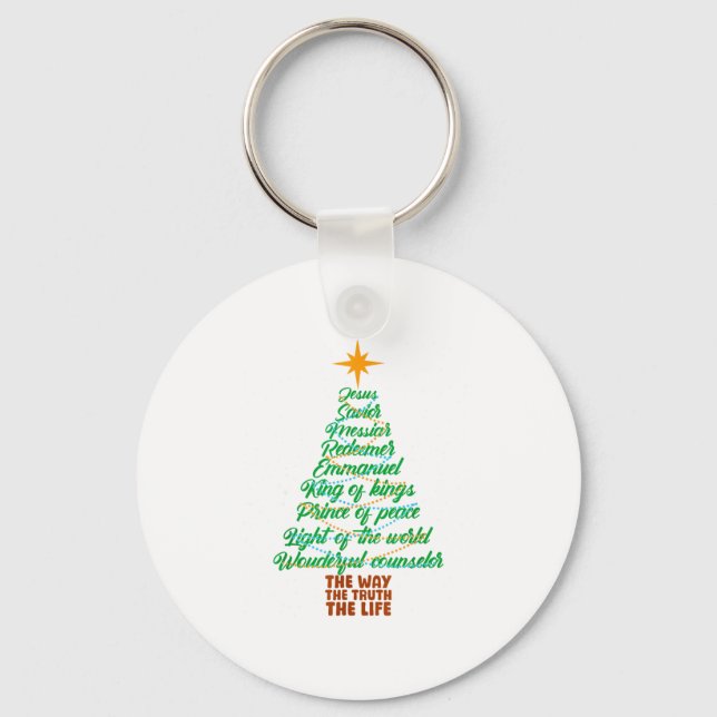 Names Of Jesus Christmas Tree Lights Christian Xma Keychain (Front)