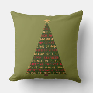 Names of Jesus Christmas Tree Throw Pillow