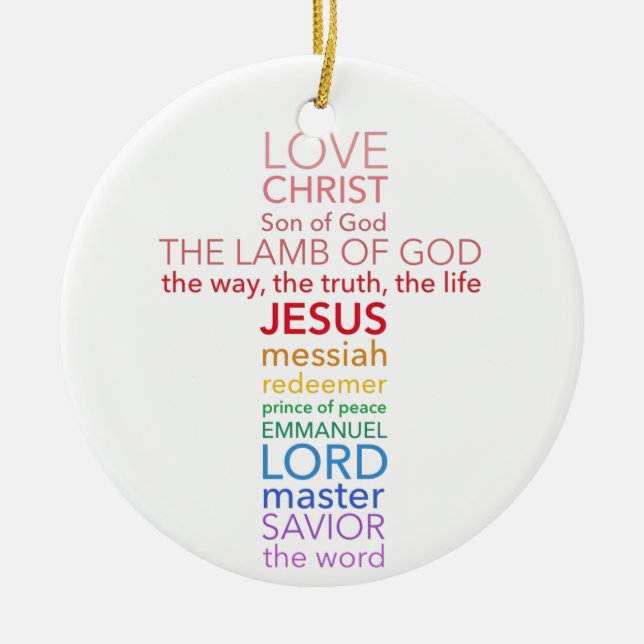 Names of Jesus Cross Ceramic Ornament (Front)