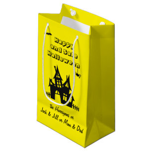 Names on Haunted House Halloween Yellow Small Gift Bag