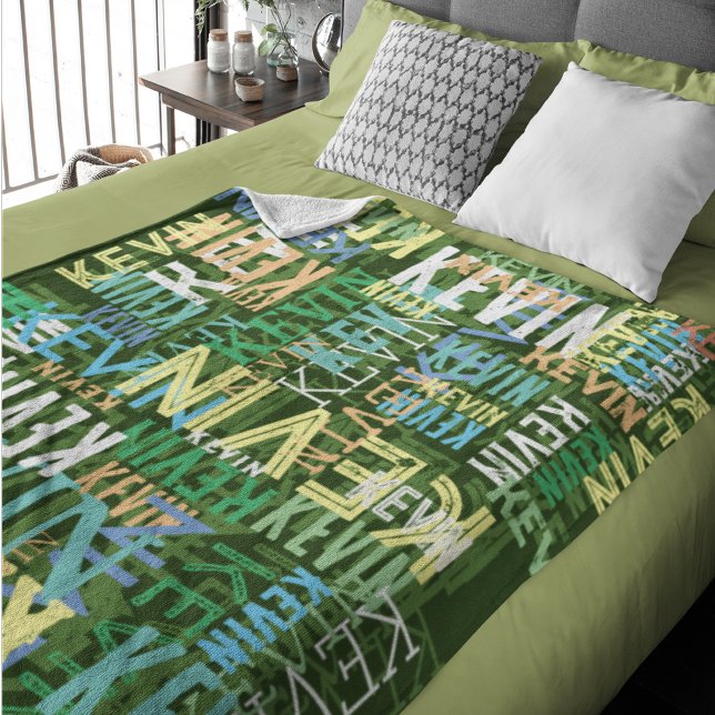 Names Replicated Colour Pattern Typography Green Fleece Blanket (Creator Uploaded)