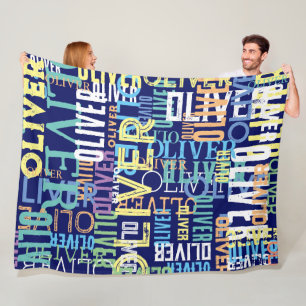 Names Replicated Colour Pattern Typography on Blue Fleece Blanket