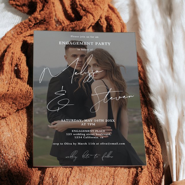 Names script calligraphy white engagement photo invitation (Names script calligraphy white engagement photo invitation)