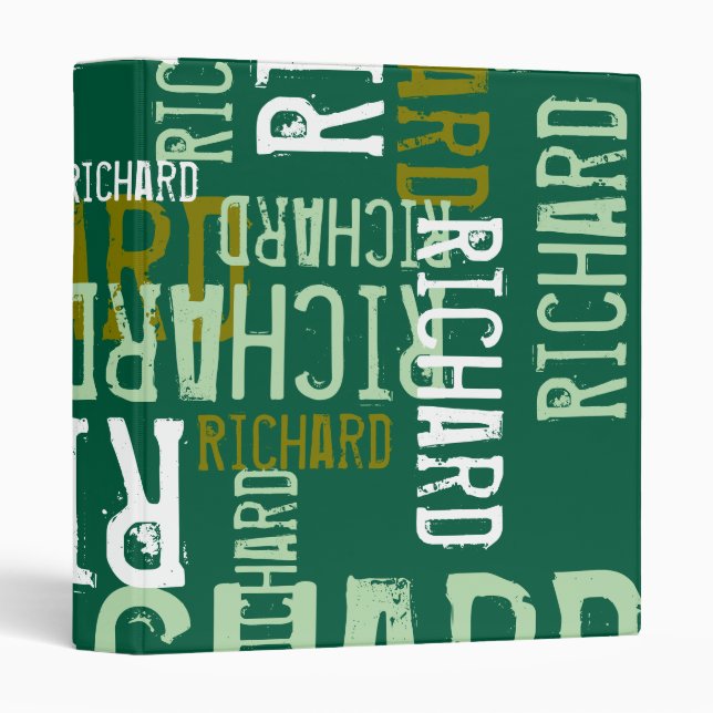 Names typography pattern all over green binder (Front/Spine)