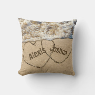 names with hearts on seashore throw pillow