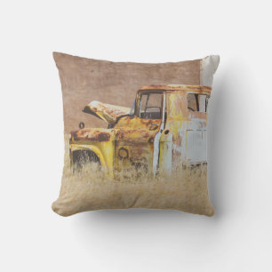 Namibia Africa Abandoned Car Wreck Landscape Throw Pillow