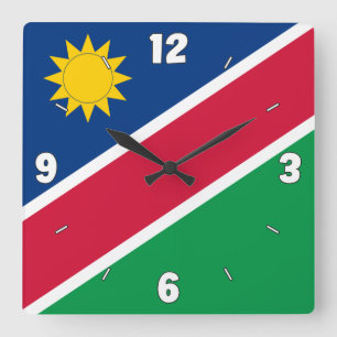 Namibia Flag Red Blue Green White Numbers Patriot Square Wall Clock