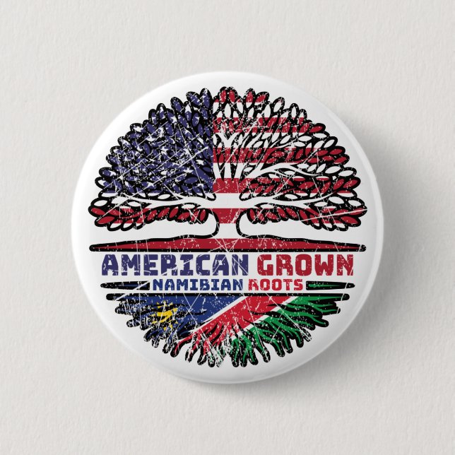 Namibia Namibian American USA Tree Roots Flag 2 Inch Round Button (Front)