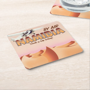 Namibia vintage flight poster. square paper coaster