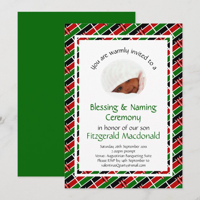 NAMING BLESSING CEREMONY | Kenya Flag | Photo Invitation (Front/Back)