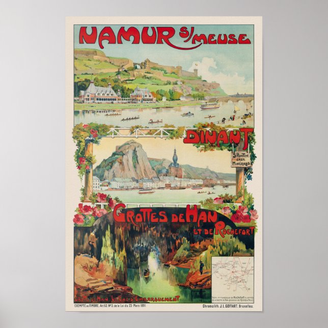 Namur sur Meuse Belgium Vintage Poster 1891 (Front)