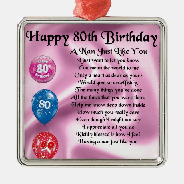 Nan Poem  -  80th Birthday Metal Ornament (Front)