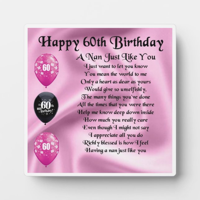 Nan Poem Plaque - 60e anniversaire (Devant)