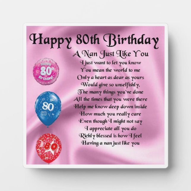 Nan Poem Plaque - 80e anniversaire (Devant)