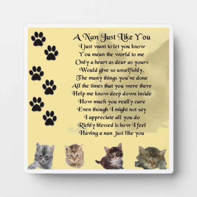Nan Poem Plaque  -  Cat Design (Front)