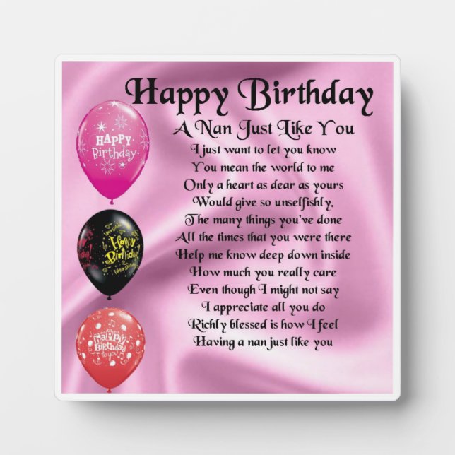 Nan Poem Plaque  -  Happy Birthday (Front)