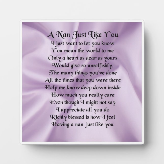 Nan Poem Plaque  -  Lilac Silk  Design (Front)