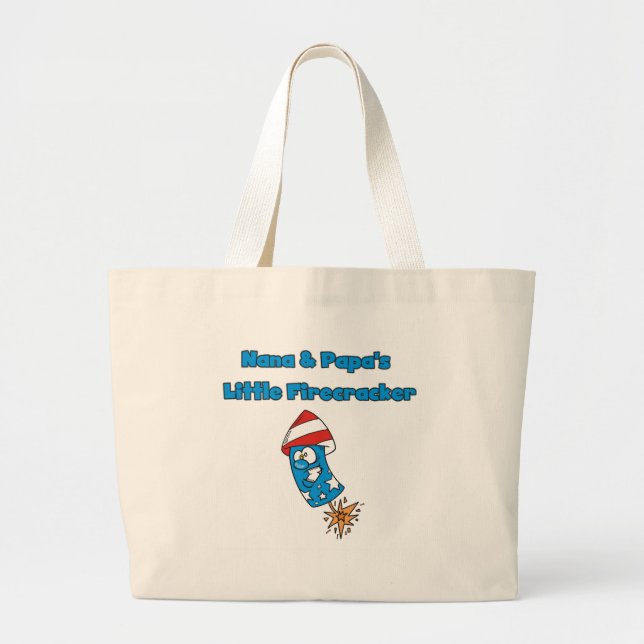 Nana and Papa's Little Firecracker Tshirts Large Tote Bag (Front)