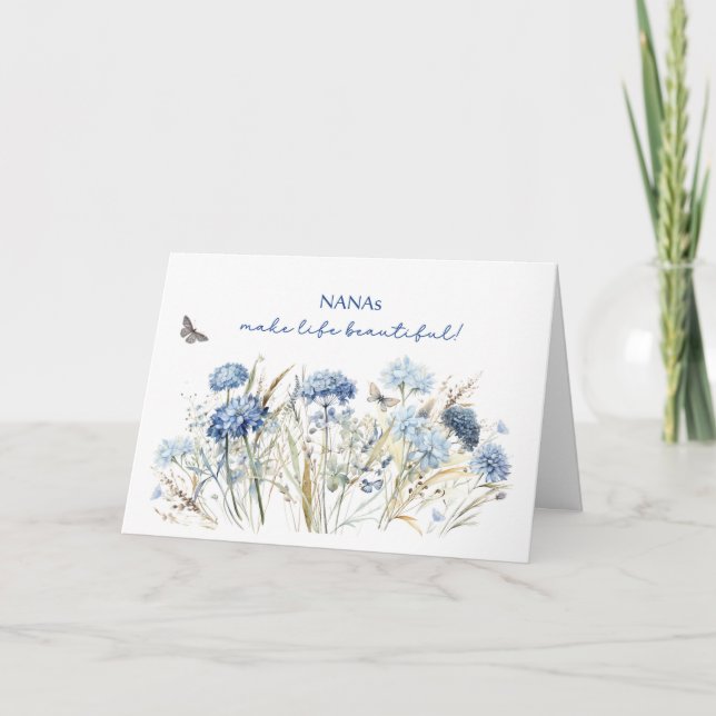 Nana Birthday Dusty Blue Wildflowers Card (Front)