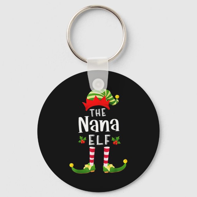 Nana Christmas Elf Matching Pajama X-mas Party  Keychain (Front)