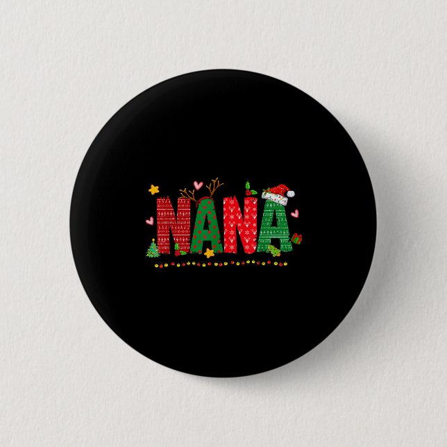 Nana Claus Christmas Lights Pajama Family Matching 2 Inch Round Button (Front)